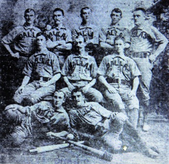The 1888 Dallas Hams--Identifiable players: Front right Bill Goodenough, front left, Pat Whitaker, seated left, Ducky Hemp, standing left Charlie Levis, standing right John Fogerty, 