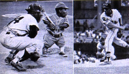 Satchel Paige pitching, Dero Austin at the plate. Comiskey Park 1966