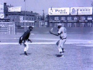 Richard "King Tut" King, left and Goose Tatum at Crosley Field, Cincinnati, performing the ball juggling routine