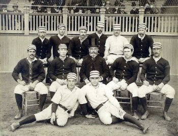 Harry Wright, center, with his 1887 Philadelphia Quakers
