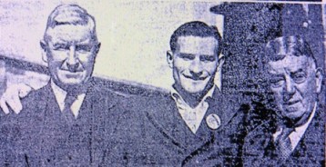 Charlie Graham, left, Mique Fisher, right, with World Middleweight Champion and actor Freddie Steele.