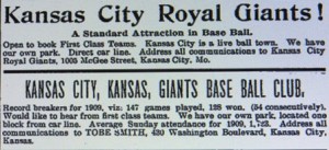 Competing advertisements for the Kansas City Royal giants and Giants in The Freeman, 1910