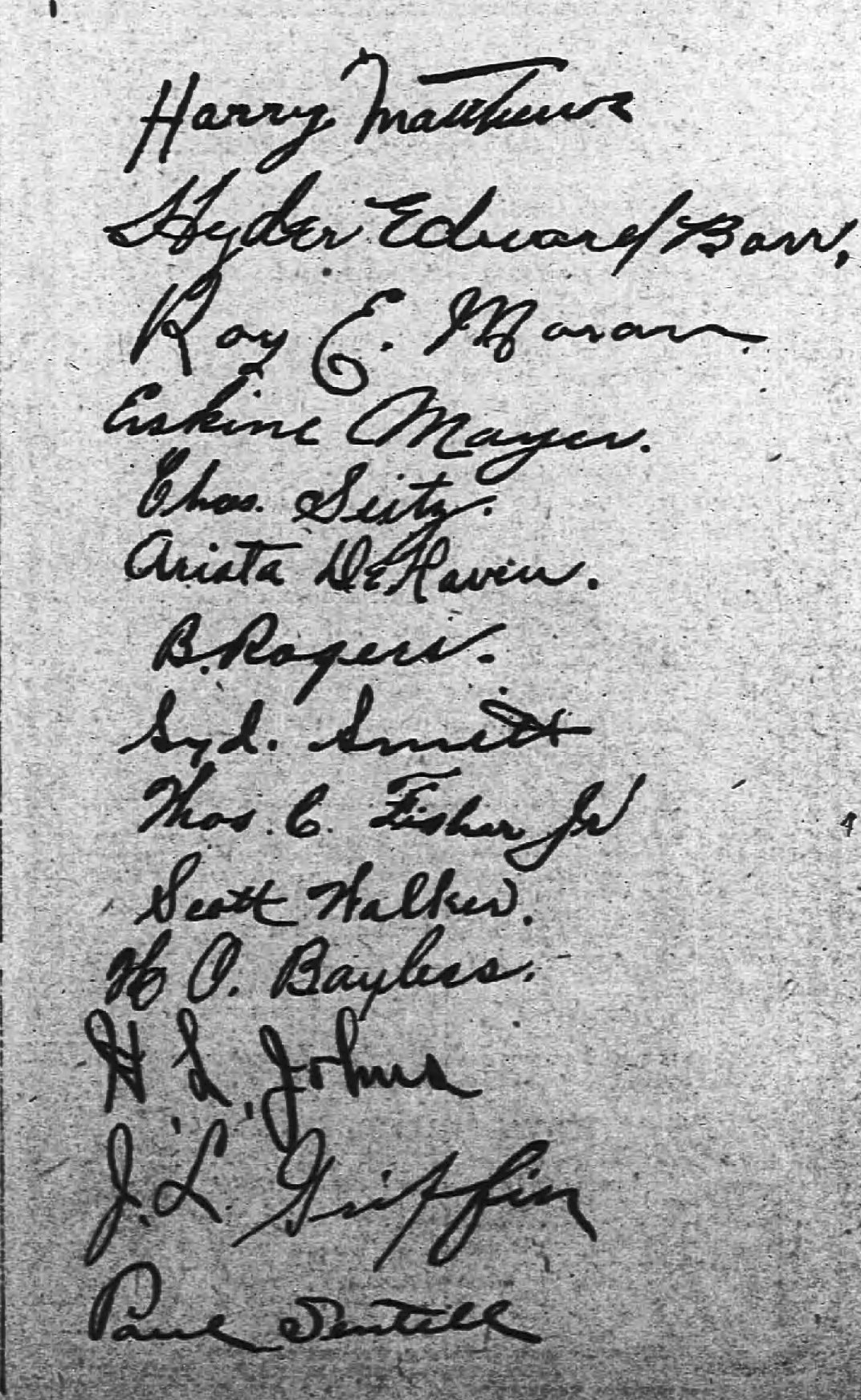 The signatures of the 1910 atlanta Crackers that appeared with their open letter to the fans.
