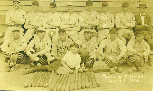 1924 Laurel Lumberjacks. Roy Spruell is in the top row, third from left. The player seated on the far left in the front row appears to be future big league pitcher Ray Moss who pitched for the Brooklyn Robins and Boston Braves.