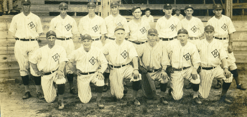 The 1926 Cotton States League champion Hattiesburg Pinetoppers. Roy Spruell is standing third from left. Manager/shortstop Herschel Bobo is kneeling far left.
