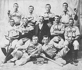 Grant "Home Run" Johnson, left center row and John "Bud" Fowler, right center row, with the independent Findley (OH) Sluggers in 1894.