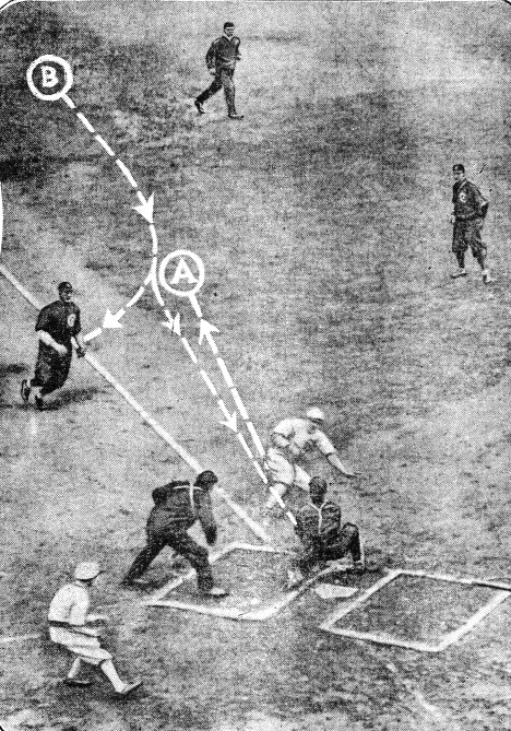 The picture shows where Zimmerman was playing Zeider (B) and where he fielded the ball (A).