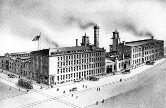 Reach's main factory in 1886 at Frankford Avenue and Wildey Street in Philadelphia---The Martin Landenberger Hosiery Mill Complex/Morse Elevator Works Building