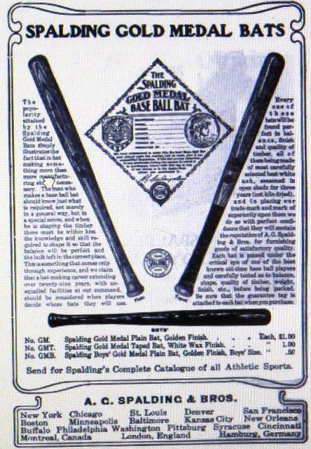 Spalding bat advertisement circa 1905