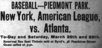 advertisement for the 1903 New York Highlanders spring games with the Atlanta Crackers