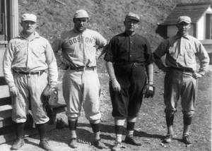 Cy Young, third from left, with Bill Carrigan, Jake Stahl and Fred Anderson at Hot Springs in 1912