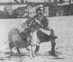 Frank Black poses at Chutes Park with Jim McCormick's "goat" after the victory.
