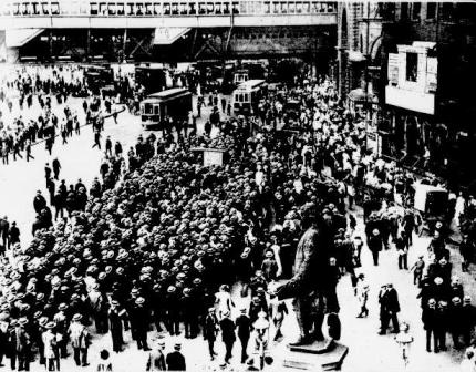 The New York Sun presented their own "Baseball Bulletin Board"  on New York's Park Row in 1914