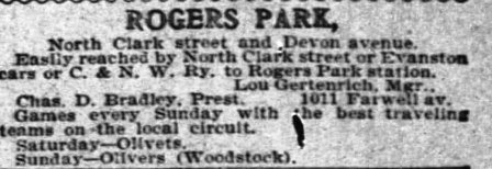 1906 advertisement for the Rogers Parks, when Gertenrich played for and managed the team