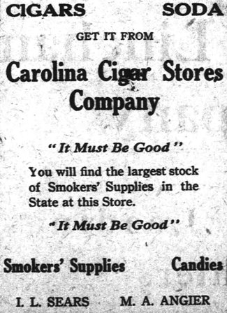 Advertisement for Angier's cigar store