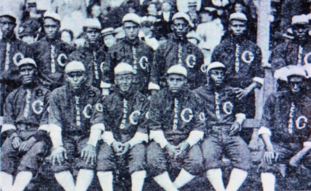 1910 Leland Giants--Seated, left to right, Johnson, Booker, Payne, Strouthers, Duncan, Pryor; standing, left to right, Petway, Lloyd, Hill, Dougherty, Bill Lindsay, Wickware, and Foster.