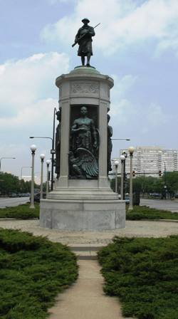 The "Victory Monument" at 35th and King Drive in Chicago honors the service of the Eighth Regiment of the Illinois National Guard in World War I.