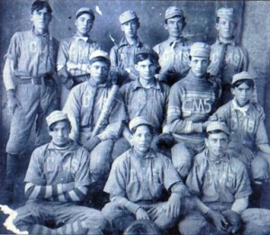 Mays, standing second from left, with the Cherokee Mens Seminary baseball team, 1903