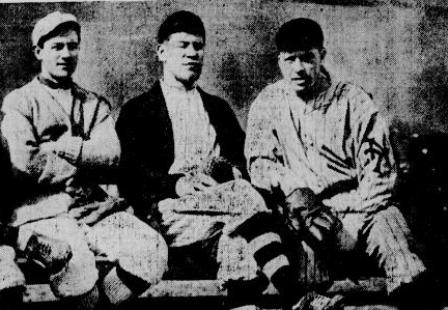 Milt Stock, Jim Thorpe and Moose McCormick at Marlin, 1913