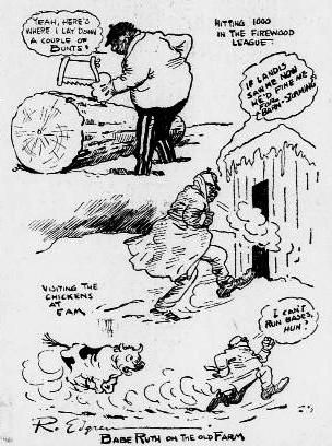 Robert Edgren, most famous for his drawings from Cuba which appeared in Hearst Newspapers in 1898 and helped fuel public support of the Spanish-American War , drew his take on Ruth's winter of 1922 activities in The New York Evening Journal.