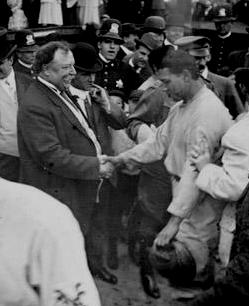President Taft meets Giants catcher John "Chief" Meyers after the game in Chicago